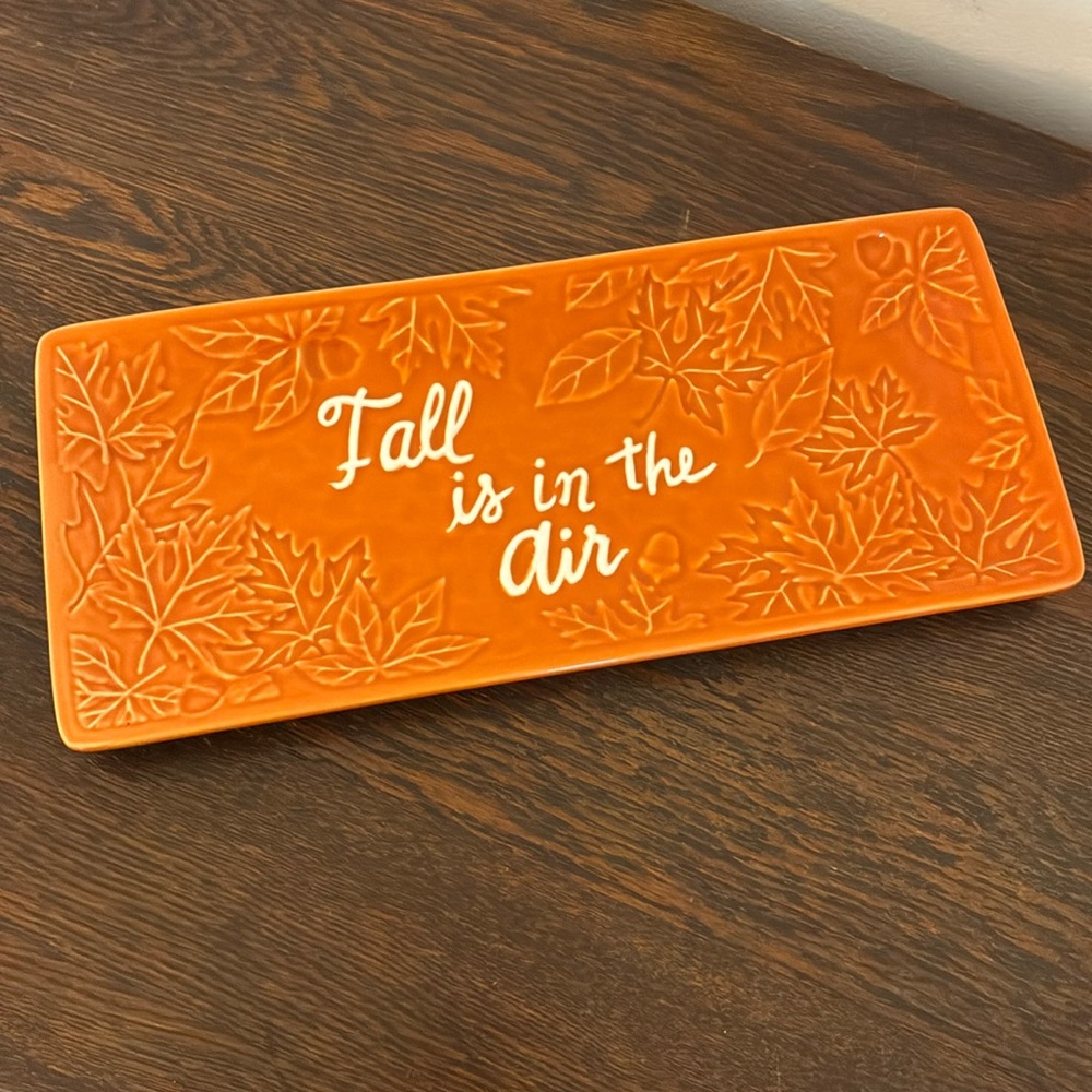 NWT- Orange- Fall Is In The Air Embossed Leaf Design Decorative Serving Tray
